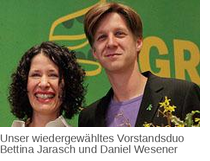 Unser wiedergewähltes Vorstandsduo Bettina Jarasch und Daniel Wesener Unser wiedergewähltes Vorstandsduo Bettina Jarasch und Daniel Wesener